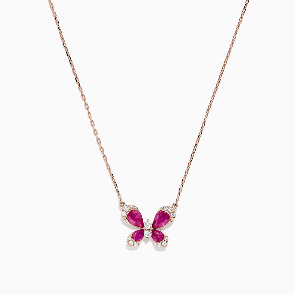Crystal Ruby Diamond Butterfly Pendant Necklace - felt